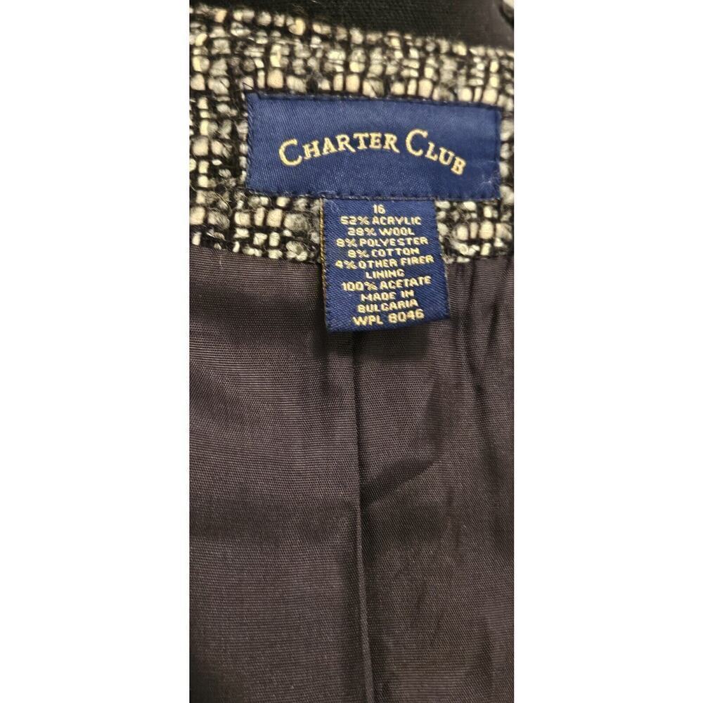 Charter Club Collarless Lined Tweed Jacket, Womans Black and White Size 16 - Picture 5 of 8